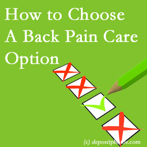 picture of a checklist of back pain care options